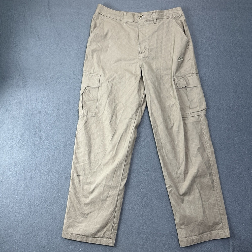 Nike Mens 32x32 Beige Ripstop Cargo Pants Utility Pocket Y2K Streetwear Tactical